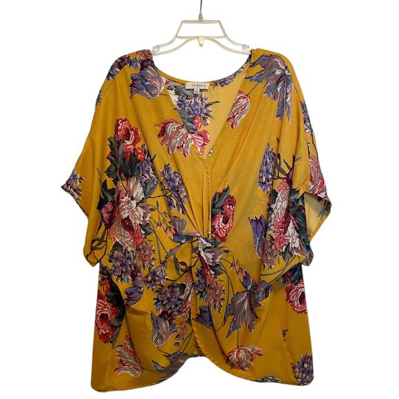 Umgee Floral Twist Top Womens 1XL Mustard V-Neck Lightweight Boho Blouse - Picture 1 of 7